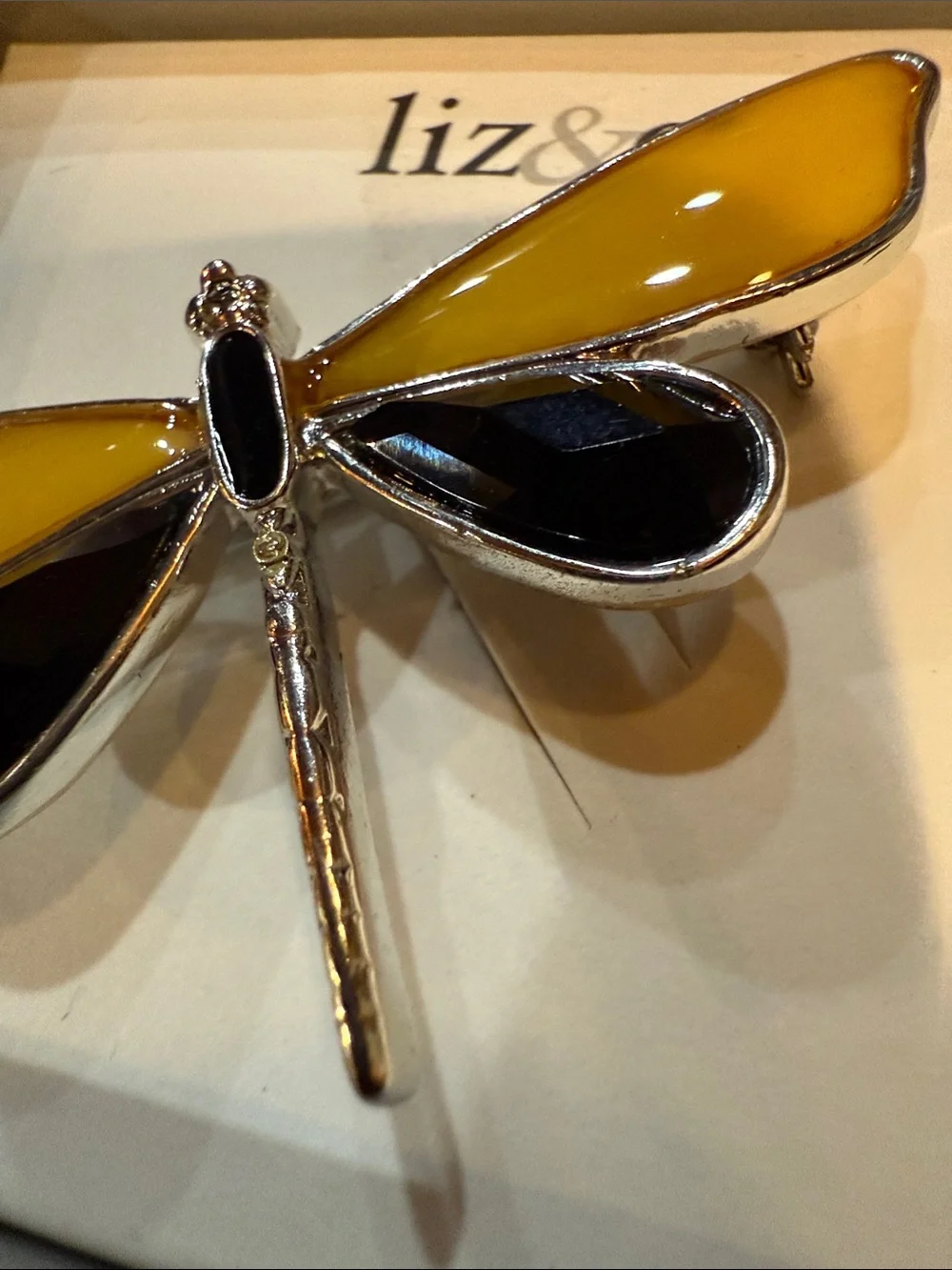 Vintage liz & co. Yellow & Black Dragonfly brooch